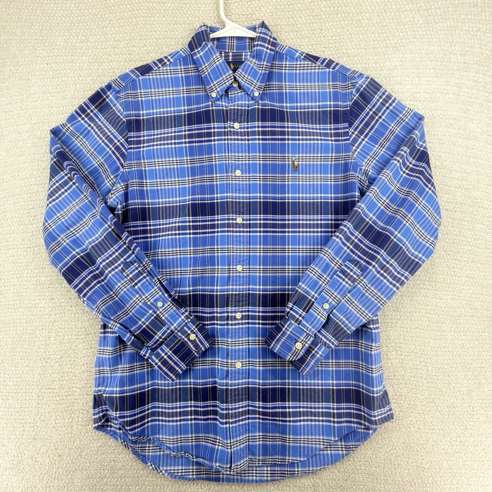Polo Ralph Lauren Shirt Mens M Blue Plaid Flesh Pony Button Down Long Sleeve